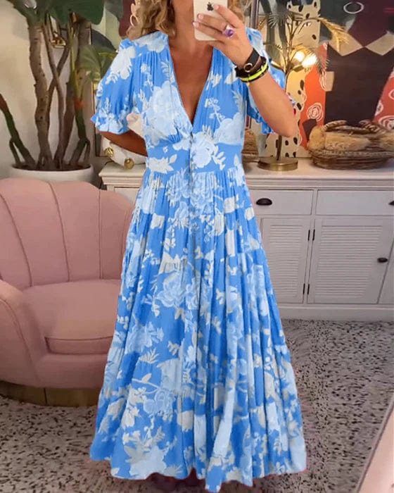 Women's Floral Maxi Dress Smocked Waist