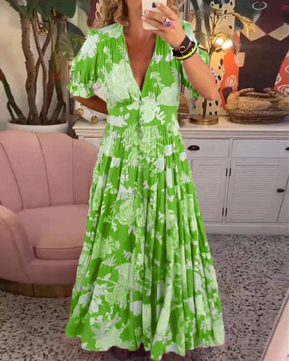 Women's Floral Maxi Dress Smocked Waist