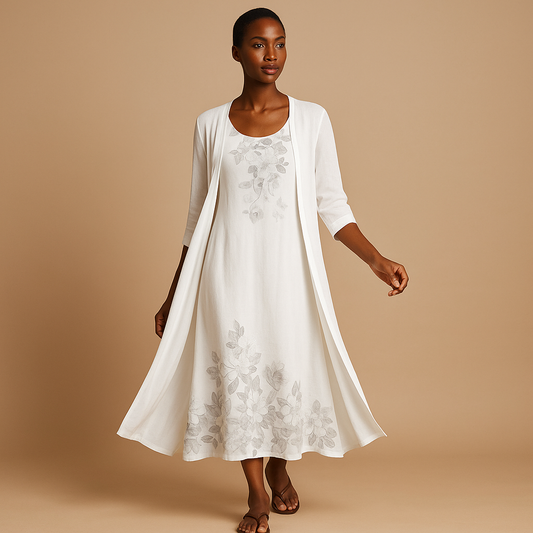 Long dress with matching blouse jacket for women featuring a flattering silhouette and elegant design, ideal for work, dinners, and formal occasions.