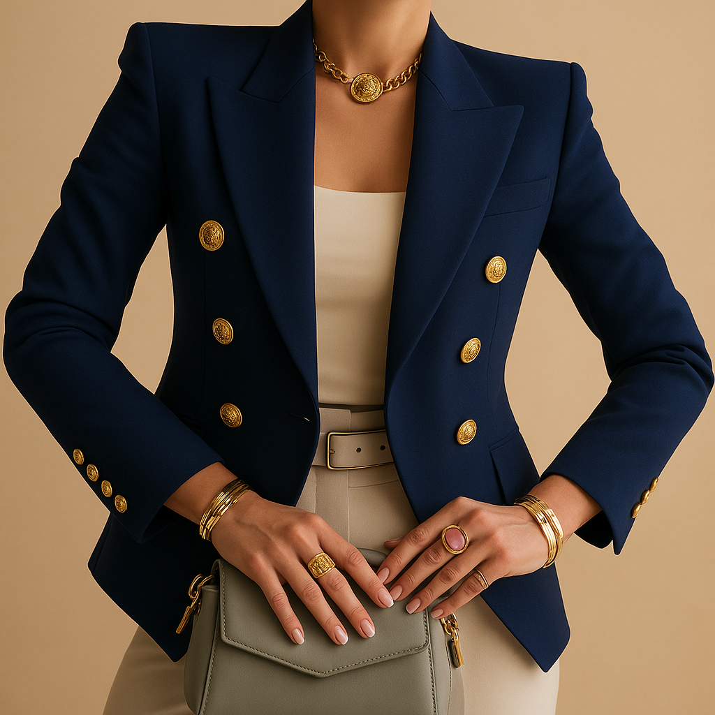 Long elegant blazer for women with a refined silhouette and timeless detailing, ideal for work, meetings, and stylish daily wear.