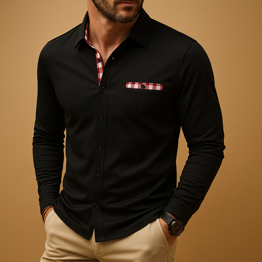 Long sleeve polo shirt for men with a classic collar and comfortable fit, ideal for casual outfits and business casual everyday wear.