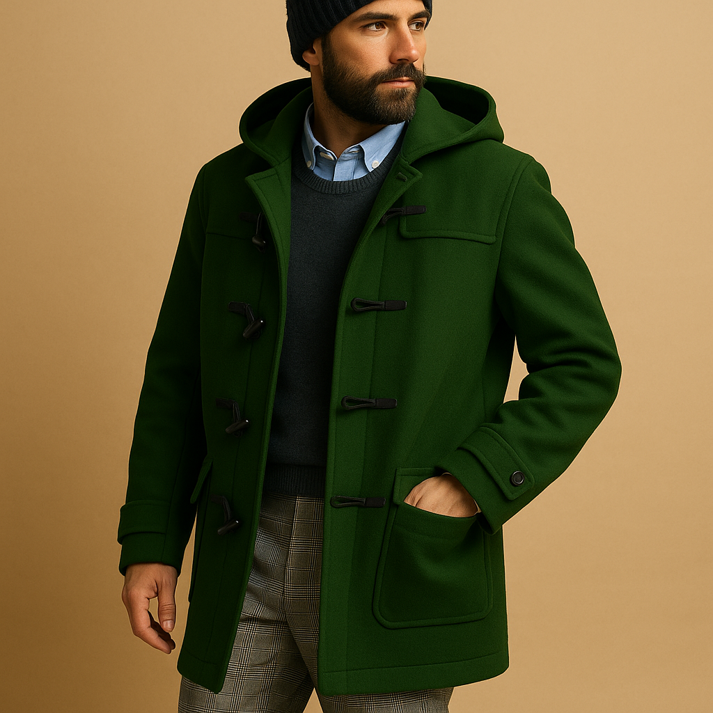 Men’s long winter coat with an extended cut, suitable for work, winter walks, and everyday wear during cold days.