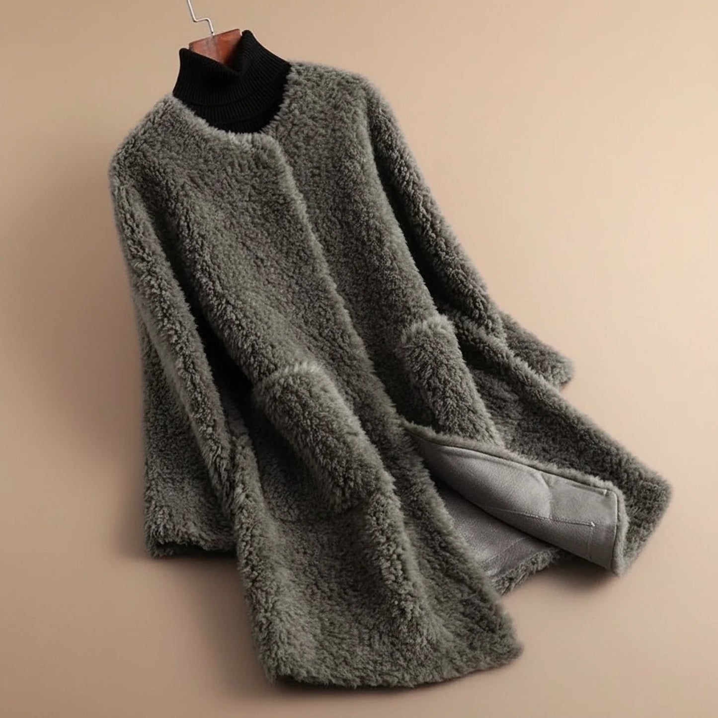 Women's Teddy Coat Long Collarless - Vonnera