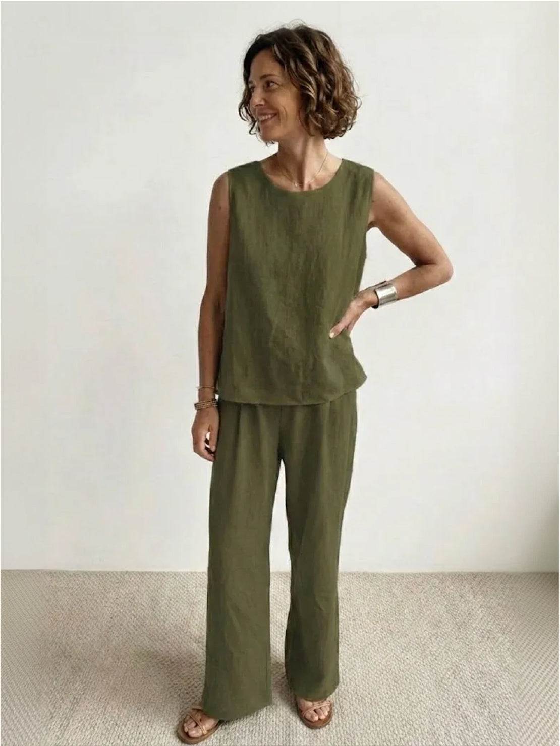 Women's Sleeveless Tank And Wide Leg Pants Set - Vonnera