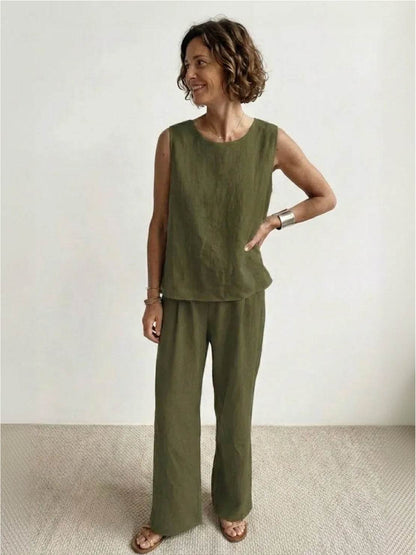 Women's Sleeveless Tank And Wide Leg Pants Set - Vonnera