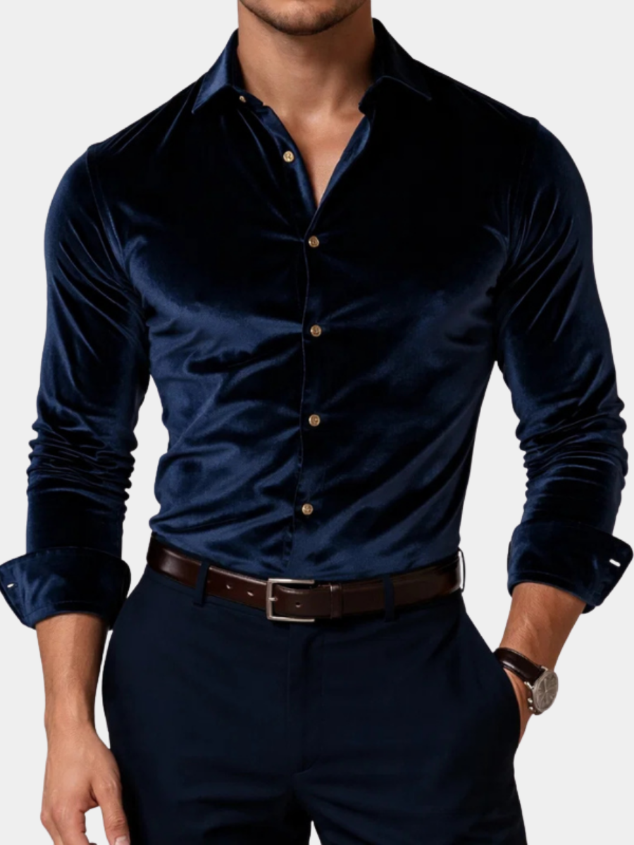 Men's Long Sleeve Velvet Shirt - Vonnera