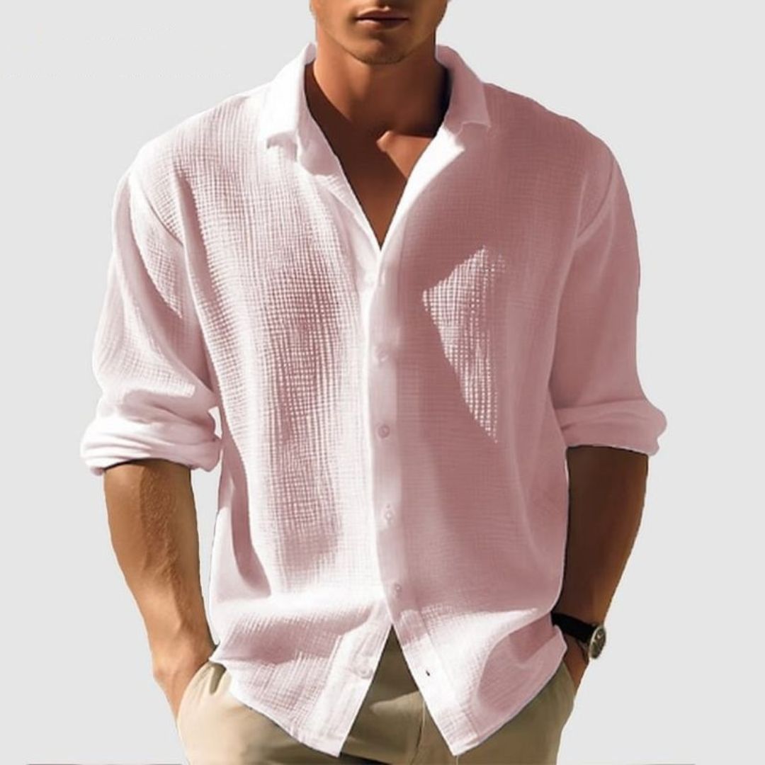 Men's Cotton Waffle Shirt Long Sleeve Casual