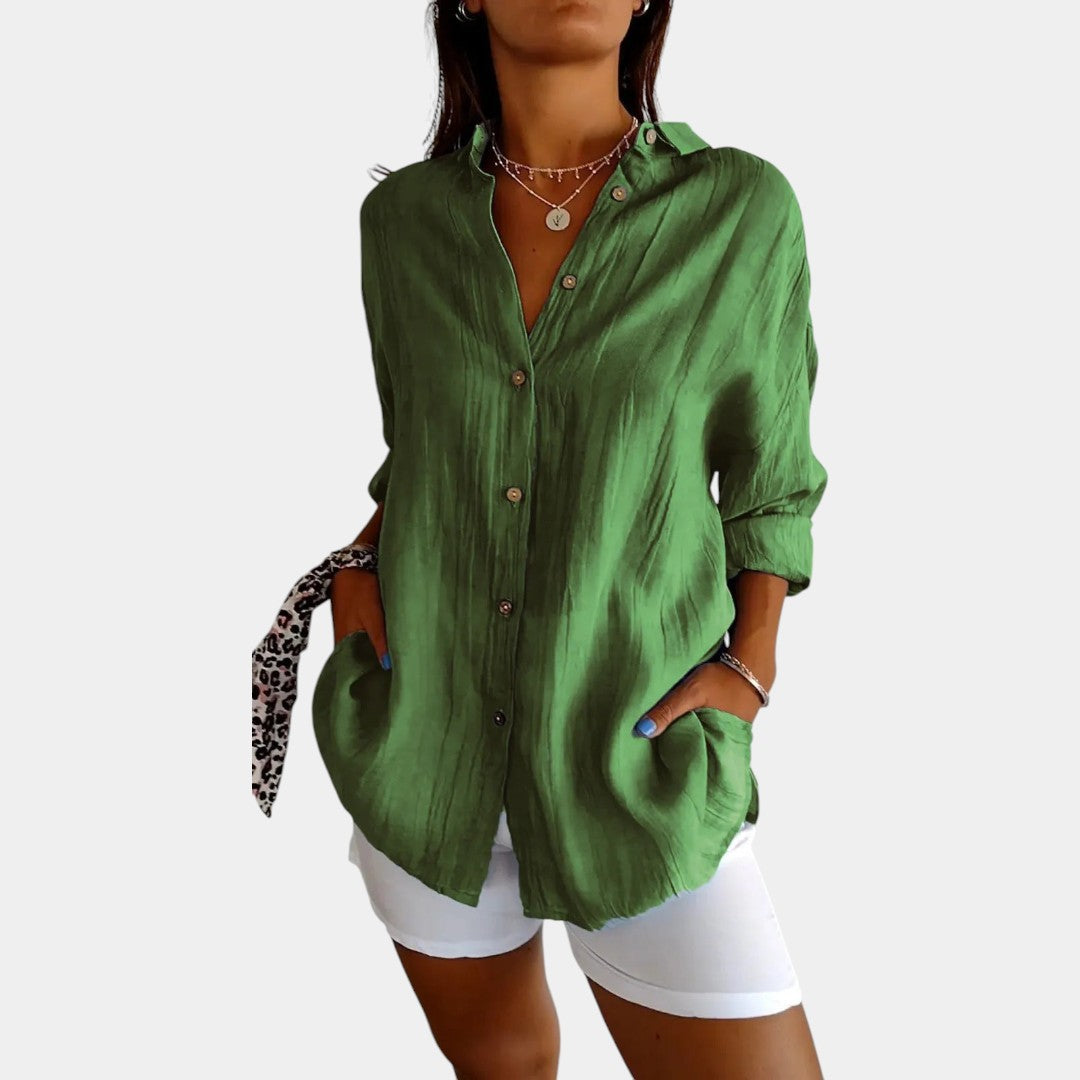 Cotton Linen Blend Women's Blouse - Vonnera