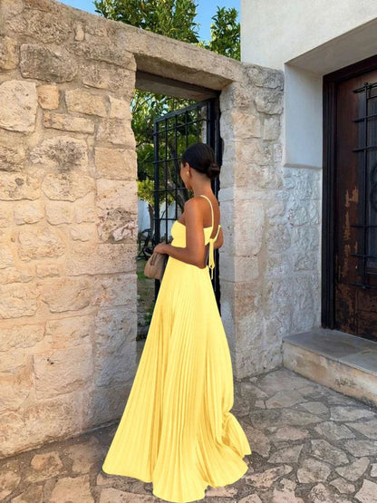 Image of Lucille | Women's Pleated Backless Maxi Dress