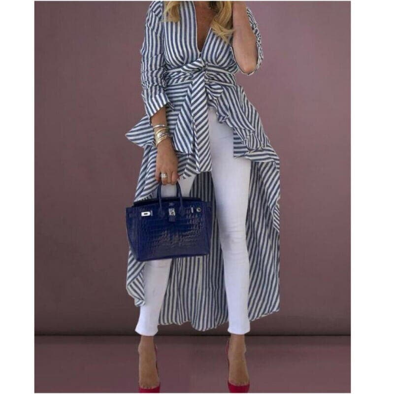 Women's Striped Blouse Tie Waist - Vonnera