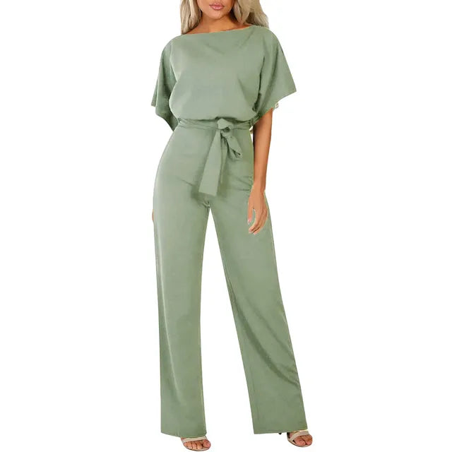 Women's Wide Leg Belted Jumpsuit - Vonnera