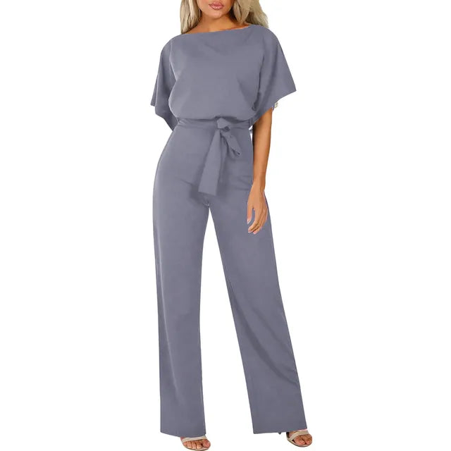 Women's Wide Leg Belted Jumpsuit