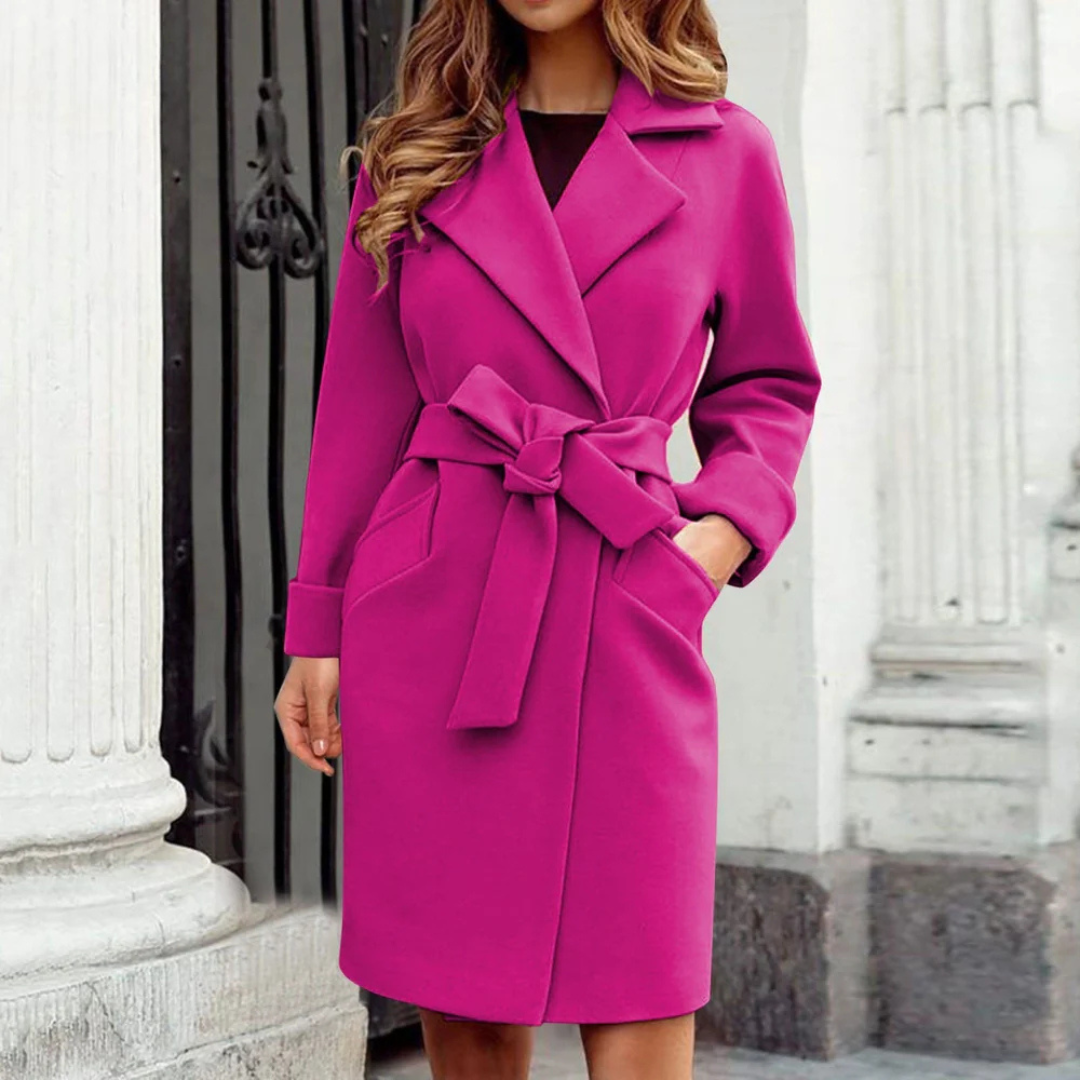 Women's Belted Knee Length Wool Coat - VibreMode