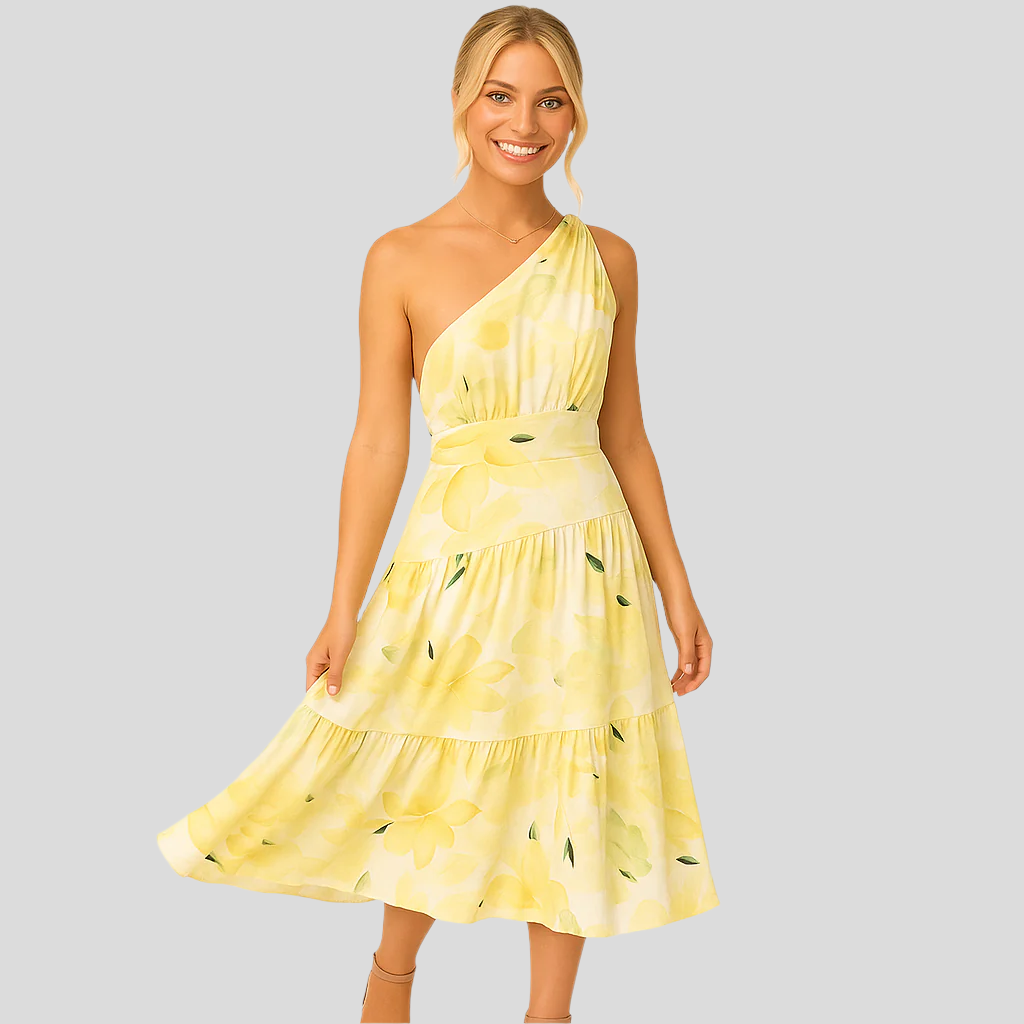 Women's One Shoulder A-Line Midi Dress - Vonnera