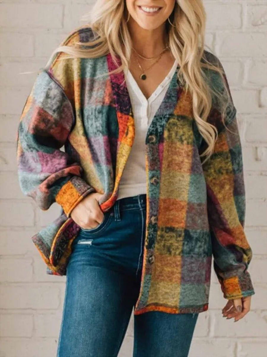 Women's Plaid Oversized Jacket - Vonnera