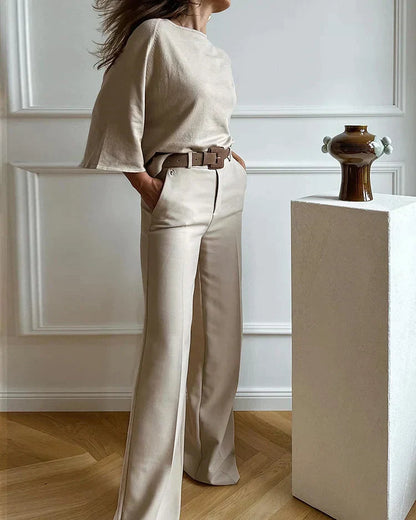 Lynne Women's Wide Leg Belted Jumpsuit Set - Vonnera