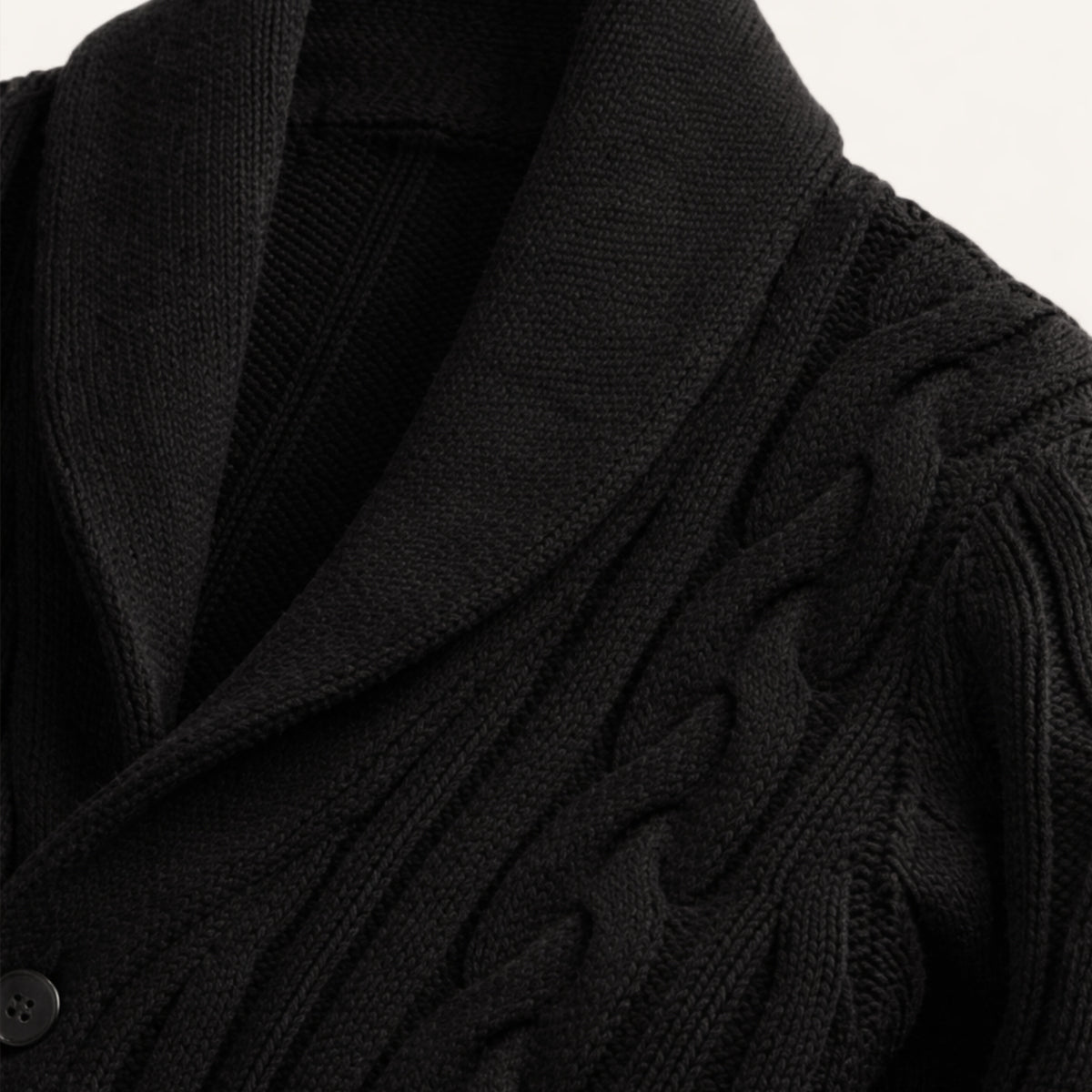 Men's Cable Knit Cardigan Shawl Collar Beige