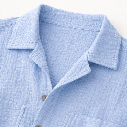 Men's Linen Blend Shirt Relaxed Fit Textured Beige