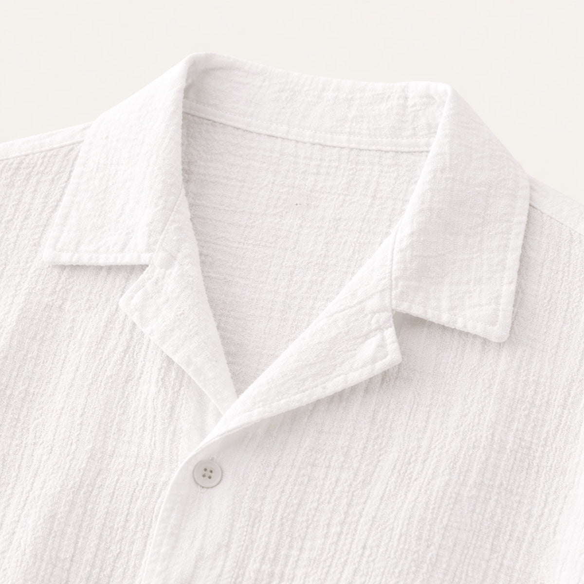 Men's Button Up Shirt Turn Down Collar Loose Fit Cotton White