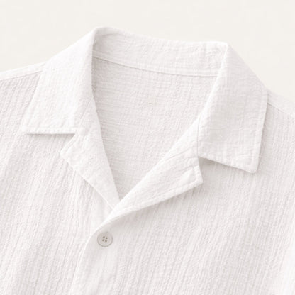 Men's Button Up Shirt Turn Down Collar Loose Fit Cotton White