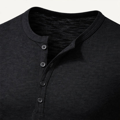 Men's Cotton Henley T-Shirt Casual Button Neck