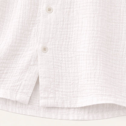 Men's Button Up Shirt Turn Down Collar Loose Fit Cotton White