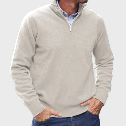 Men's Knit Jumper Half-Zip Ribbed Cuffs