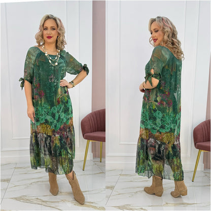Mackenzie Women's Boho Midi Dress Tie Sleeves - Vonnera