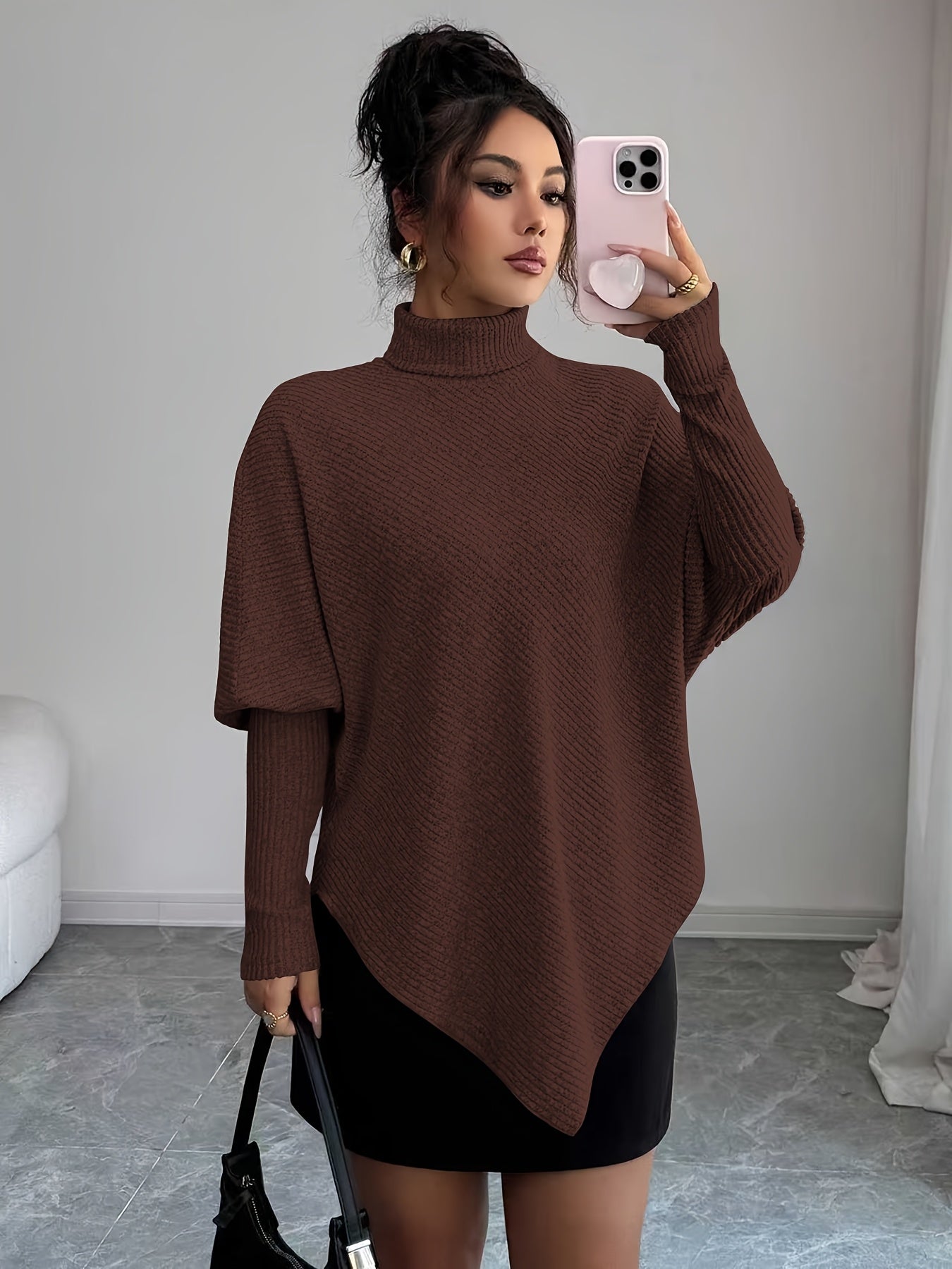Women's Turtleneck Poncho Sweater - Vonnera