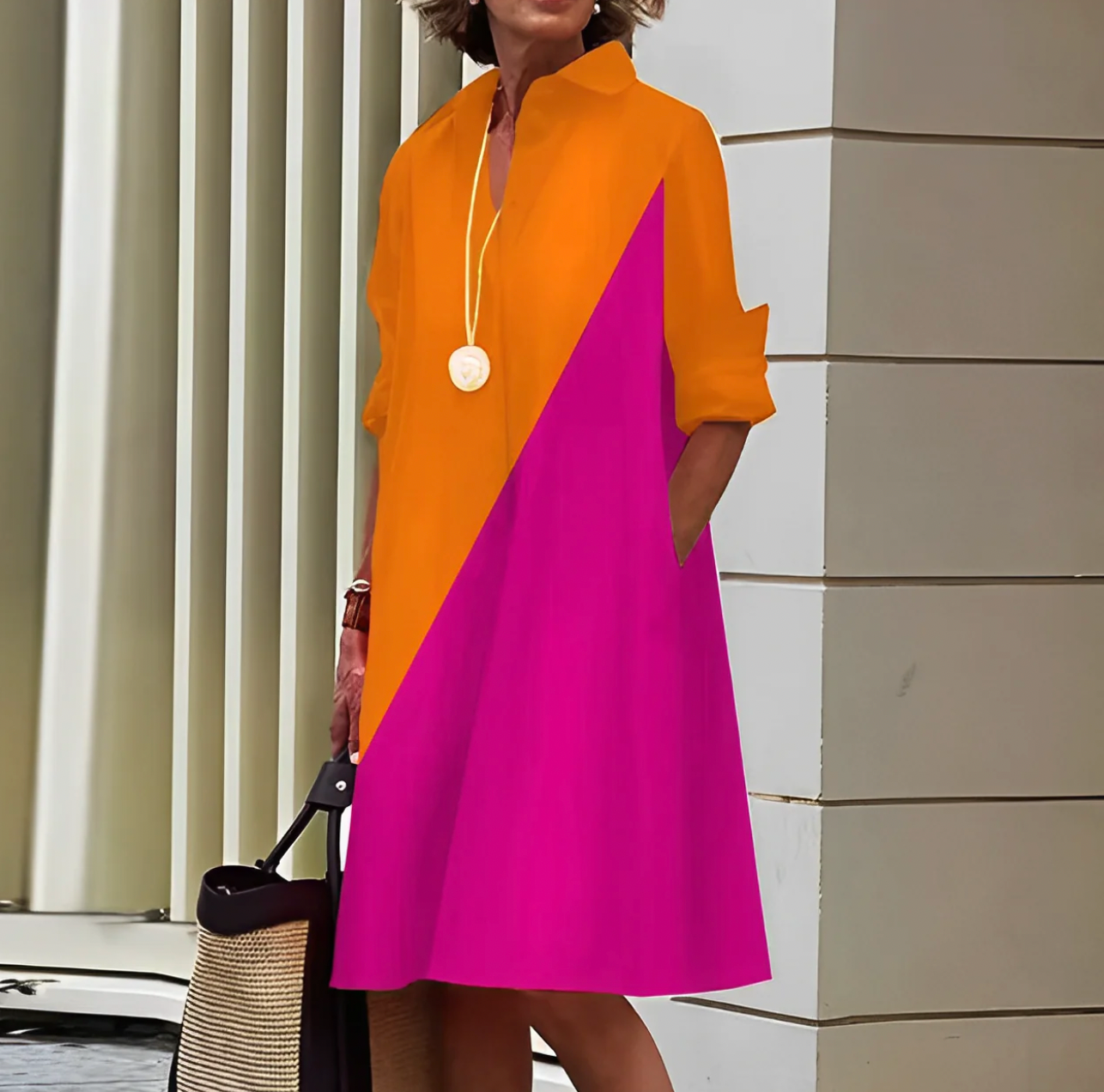 Women's Long Sleeve A-Line Midi Dress