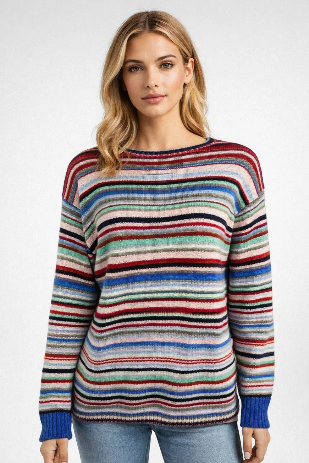 Women's Crew Neck Long Sleeve Sweater Multi-Colored - Vonnera