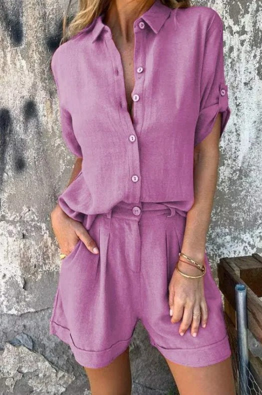 Women's Two Piece Collared Short Sleeve Set