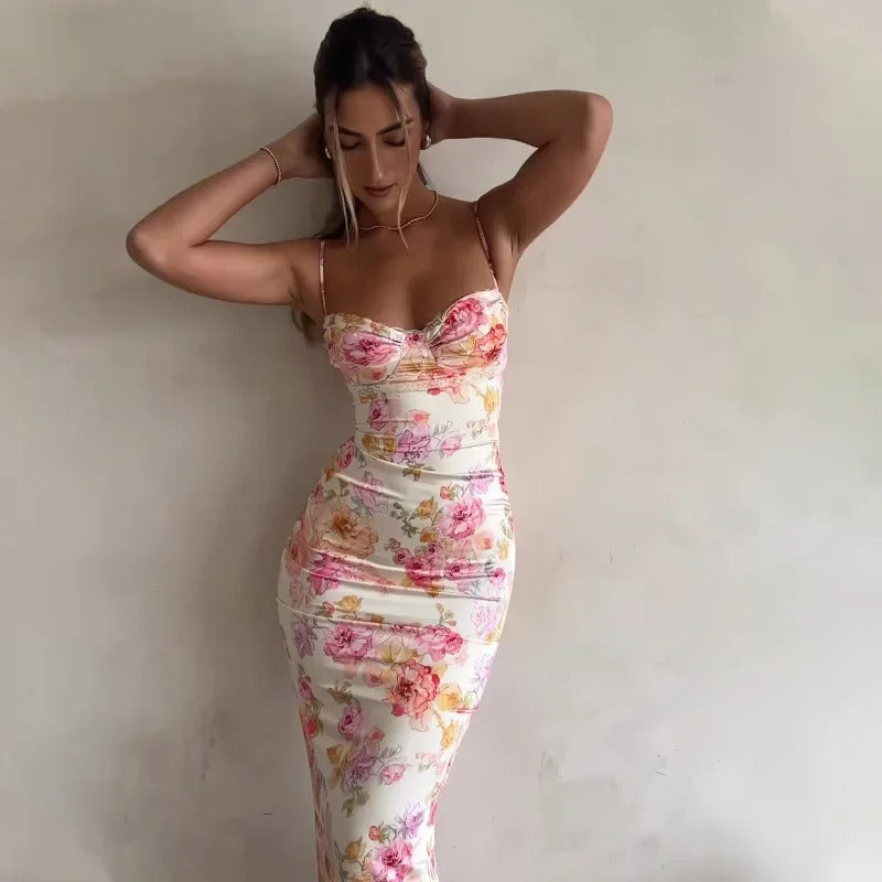 Women's Floral Maxi Dress Lace Trim - Vonnera