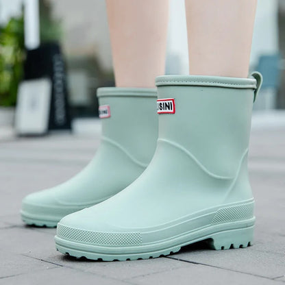 Women's Waterproof Rain Boots Mid-Calf Non-Slip Sole