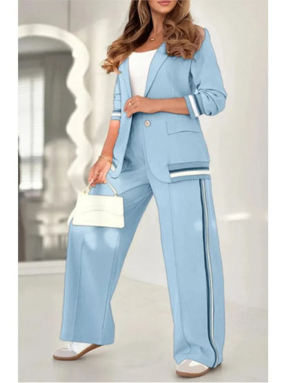 Women's Blazer And Wide Leg Pants Set