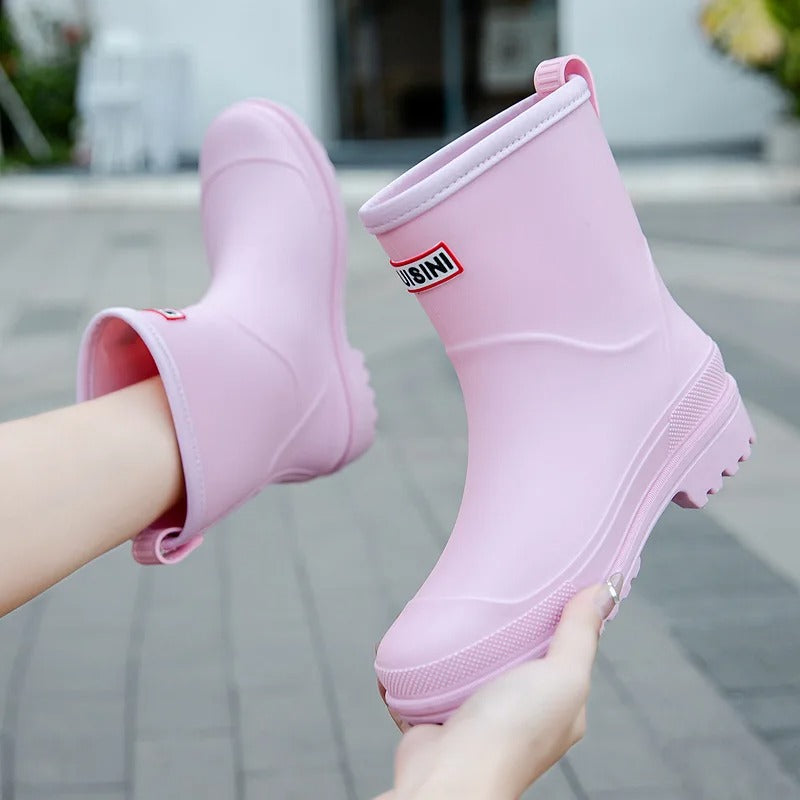 Women's Waterproof Rain Boots Mid-Calf Non-Slip Sole