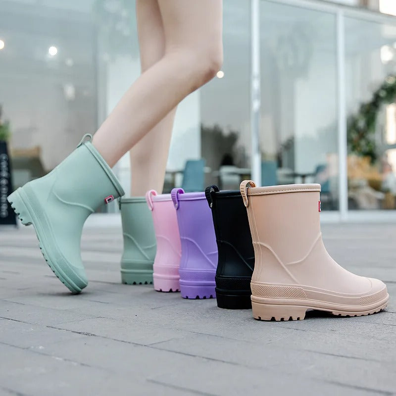 Women's Waterproof Rain Boots Mid-Calf Non-Slip Sole