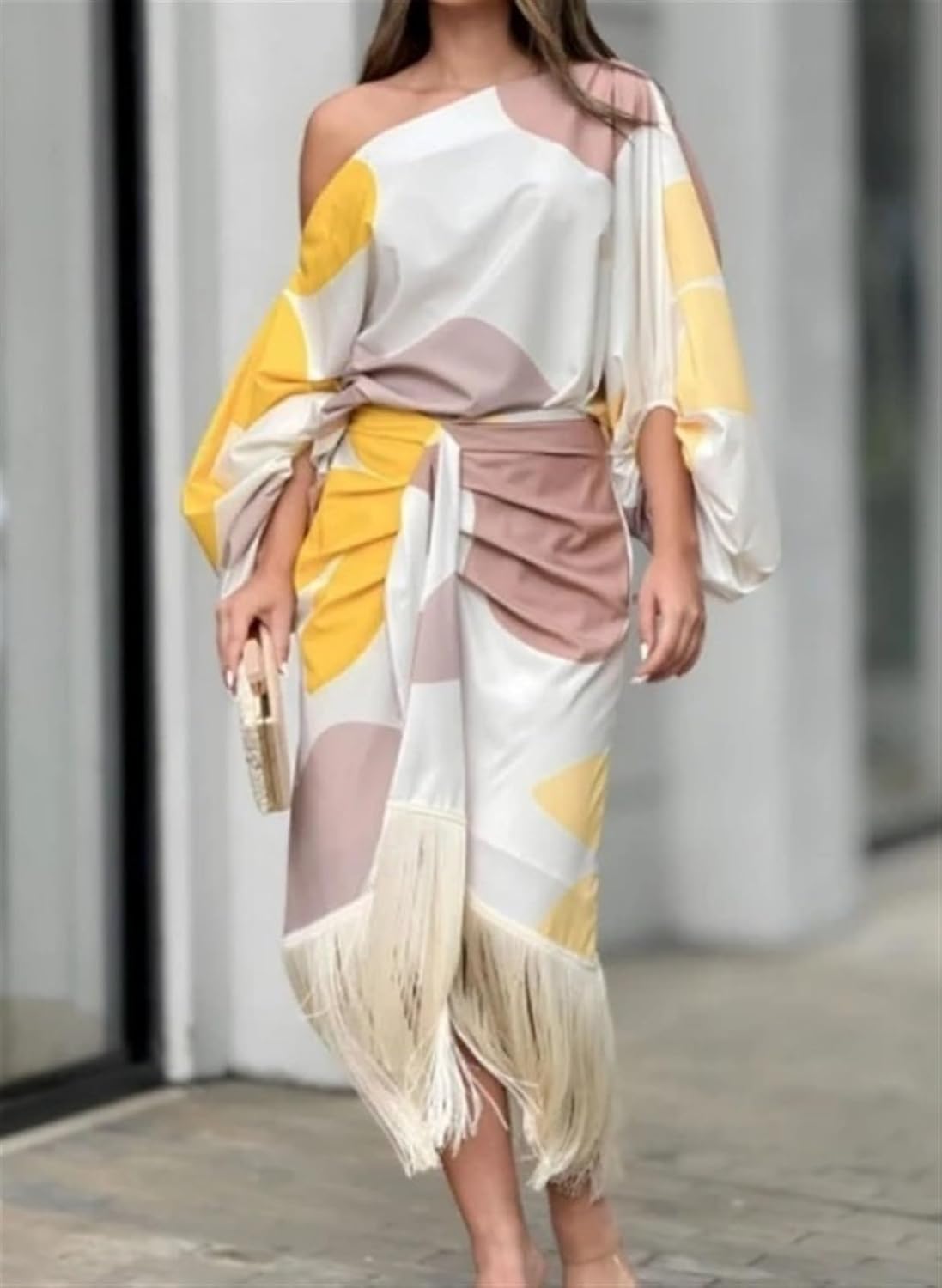 Image of Maisie | Women's One-Shoulder Wrap Midi Dress