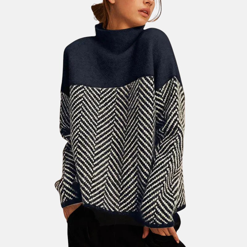 Women's Color Block Turtleneck Sweater - VibreMode