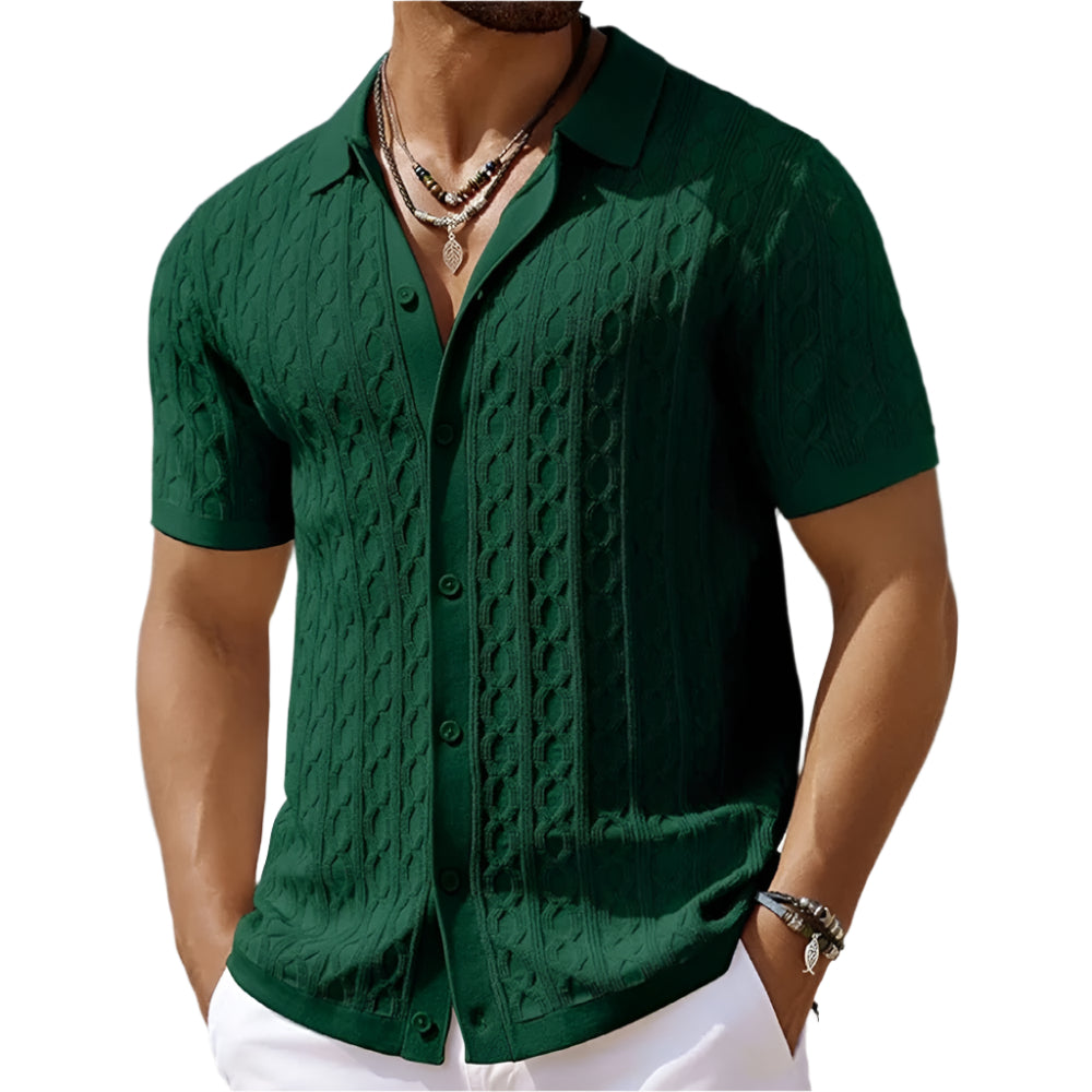Men's Textured Polo Shirt Button-Down Cotton - Vonnera