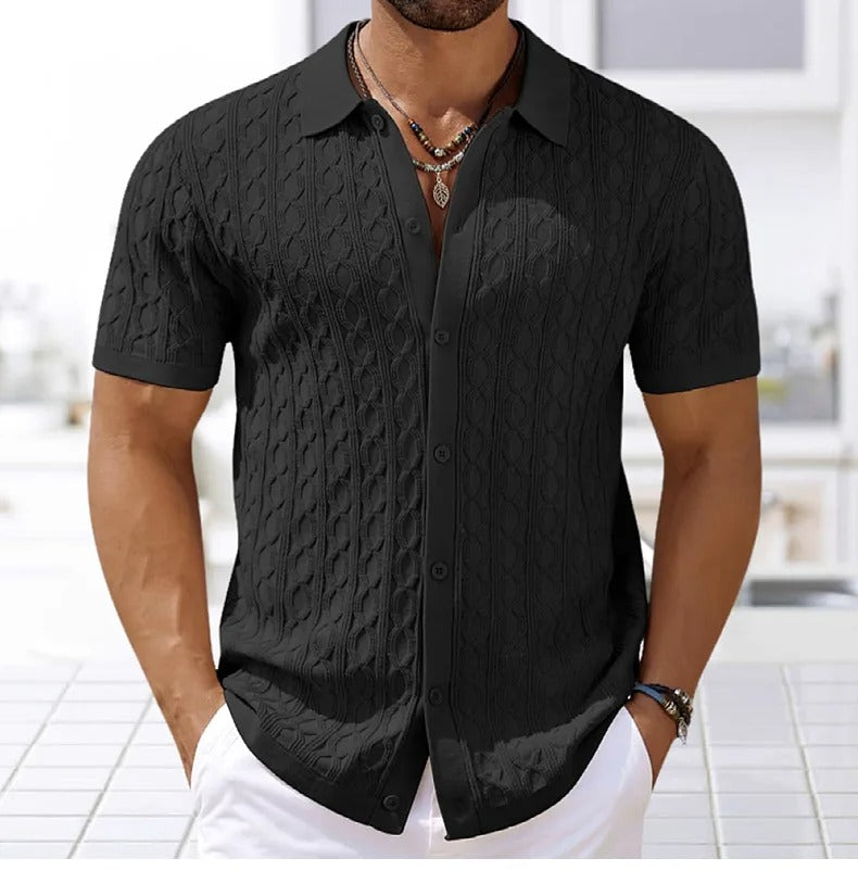 Image of Marco | Men's Button-Down Textured Polo Shirt