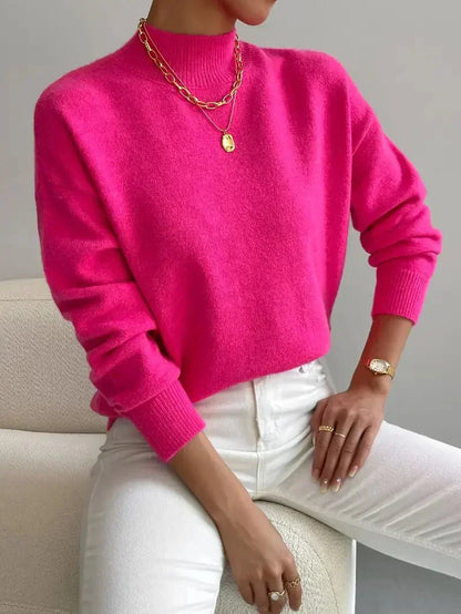 Women's Crew Neck Sweater Ribbed Edges