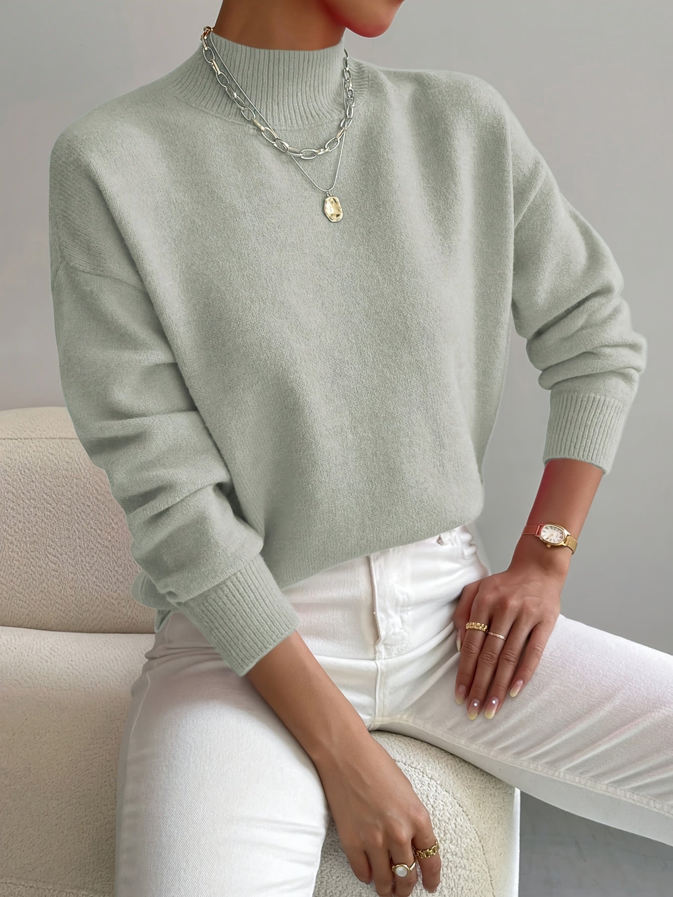 Women's Plain Long Sleeve Sweater - Vonnera