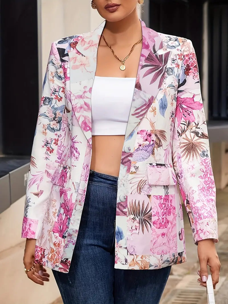 Women's Floral Blazer Notched Lapel - Vonnera