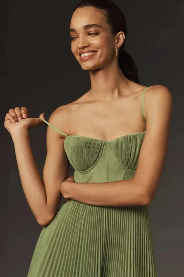 Image of Marjorie | Women's Spaghetti Strap Pleated Midi Dress