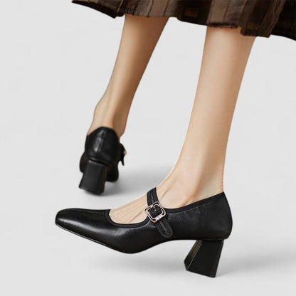 Women's Square Toe Block Heels Mary Jane Style