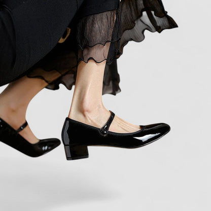 Women's Block Heel Mary Jane Shoes Buckle Strap