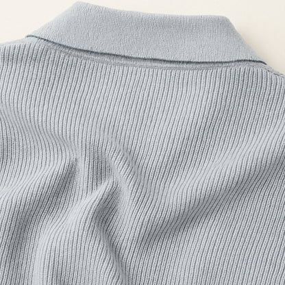 Men's Knitted Long Sleeve Polo Sweater Open Collar