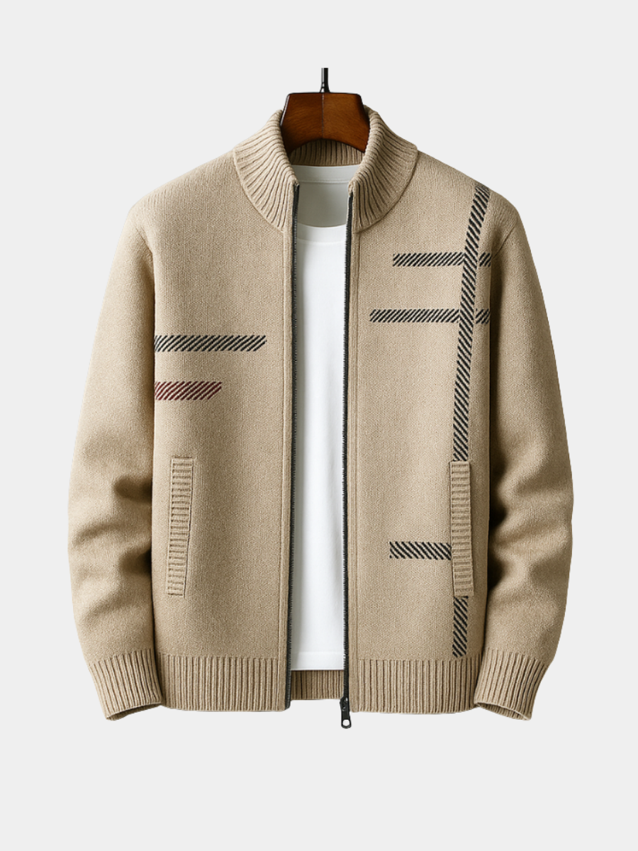 Men's Zip-Up Knit Jacket Stand Collar - Vonnera