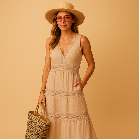 Women’s maxi summer dress with airy flowing fabric and flattering fit, perfect for beach days, summer vacations, parties, and casual warm-weather outfits.